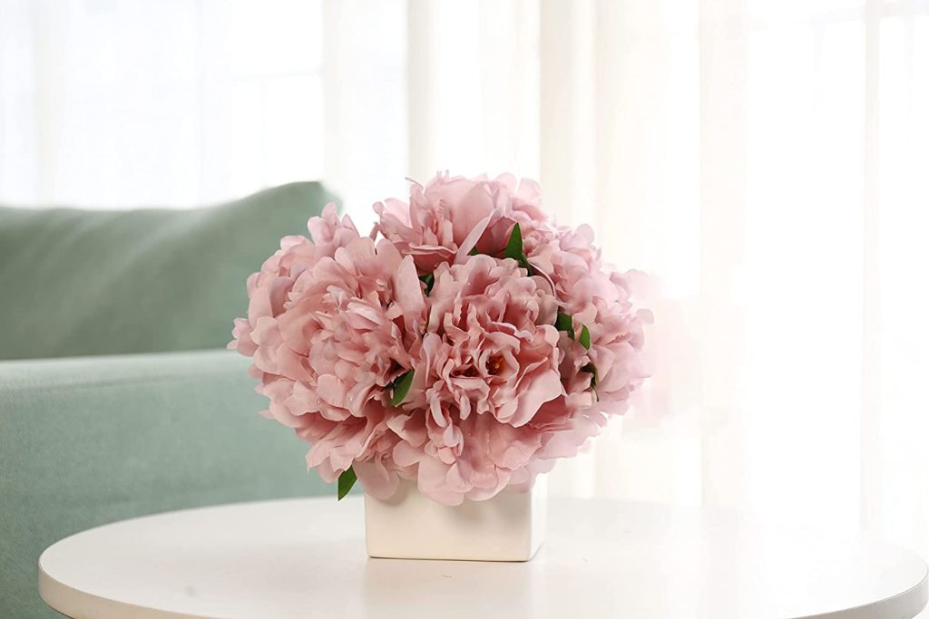 Artificial Flowers with Vase, Fake Peony Flowers in Vase,Faux Flower Arrangements for Home Decor