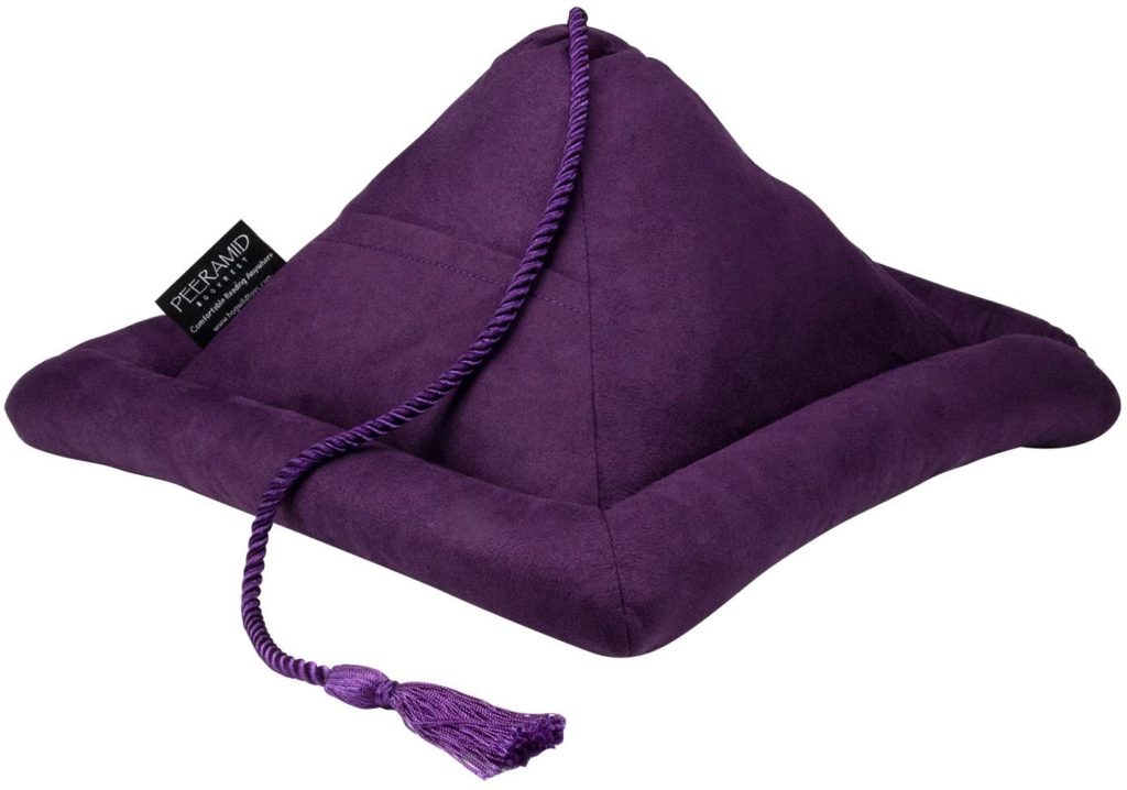 https://amzn.to/2ZI3hwM - Book Pillow-Purple - Bookrest - Pyramid Book Holder Stand for Hands Free Reading - Soft Pillow Design Holds Books, Tablets, E-Readers, Kindles & iPads – Use on Bed, Couch, Floor, Desk, Table, Lap & More - Eggplant