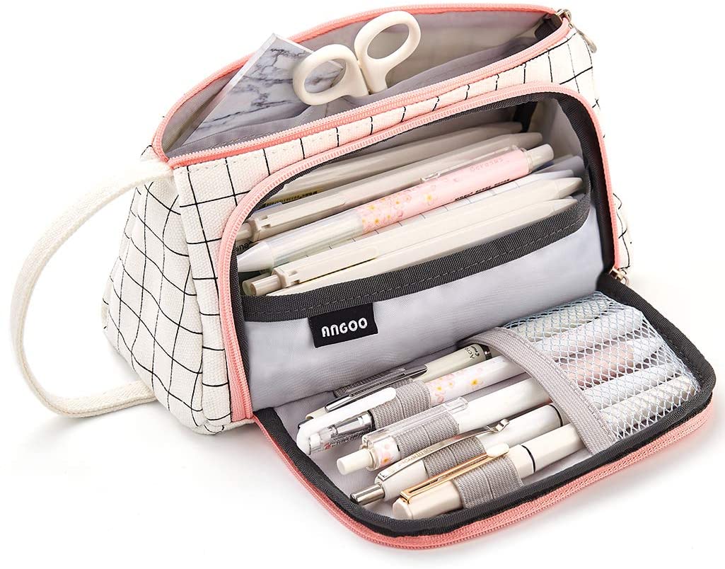 https://amzn.to/3Iext40 - Journal-Case - Large Capacity Colored Canvas Storage Pouch Marker Pen Pencil Case Simple Stationery Bag Holder For Middle High School Office College Student Girl Women Adult Teen Gift White Plaid