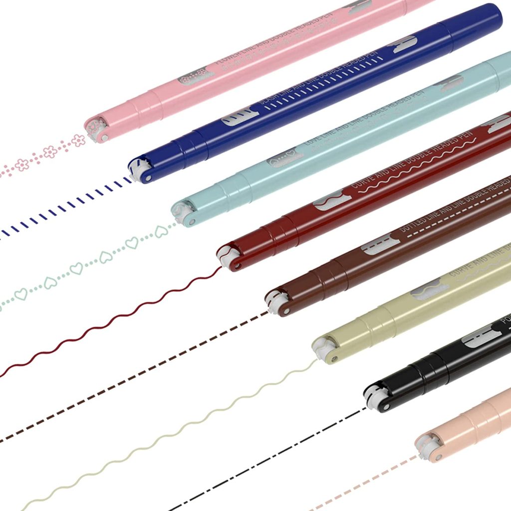 https://amzn.to/3DiH7Ps - Journal-Pen Drawing - Dual Tip Colored Pens, Curve Line Fine Tip Markers & Fine Point Writing Pens for Note Taking drawing Bullet Journaling (8 colors)
