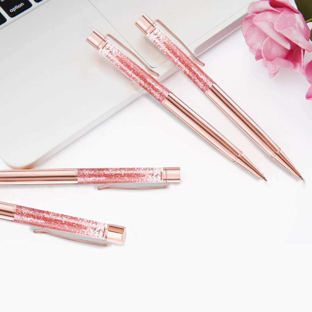 https://amzn.to/3DdGW86 - Pen-Rose Gold Bling - 3 Pcs Rose Gold Ballpoint Pens Metal Pen Bling Dynamic Liquid Sand Pen With Refills Black Ink Office Supplies Gift Pens For Christmas Wedding Birthday