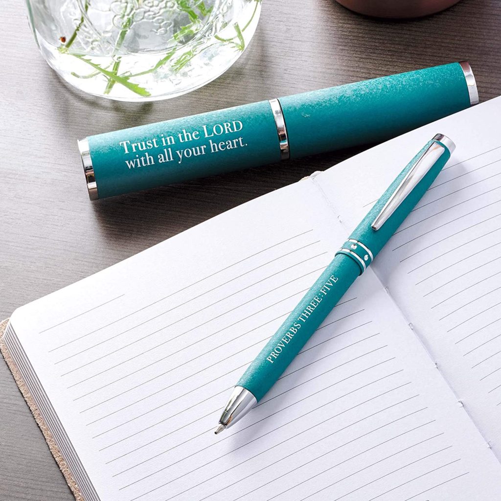 https://amzn.to/3d6jwqG - Pen-teal - Trust In The Lord Teal Stylish Classic Pen in Matching Gift Case - Proverbs 3:5 Bible Verse Refillable Retractable Medium Ballpoint Pen for Journal Planner Writing Note Taking Calendar Agenda