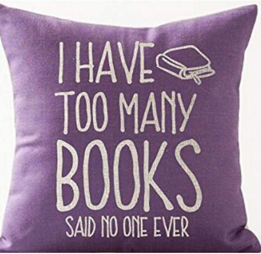 https://amzn.to/31nsVHO - Pillow-Too many books - Book Lover Reading Book Club I Have Too Many Books Purple Background Cotton Linen Decorative Throw Pillow Case Cushion Cover Square 18"X18